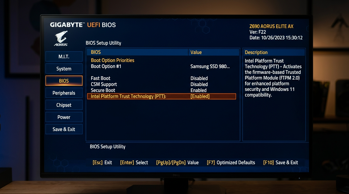 Gigabyte Intel Platform Trust Technology (PTT) enabled