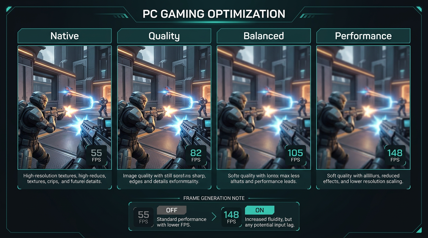 The Finals upscaling comparison showing native, quality, balanced, and performance settings.