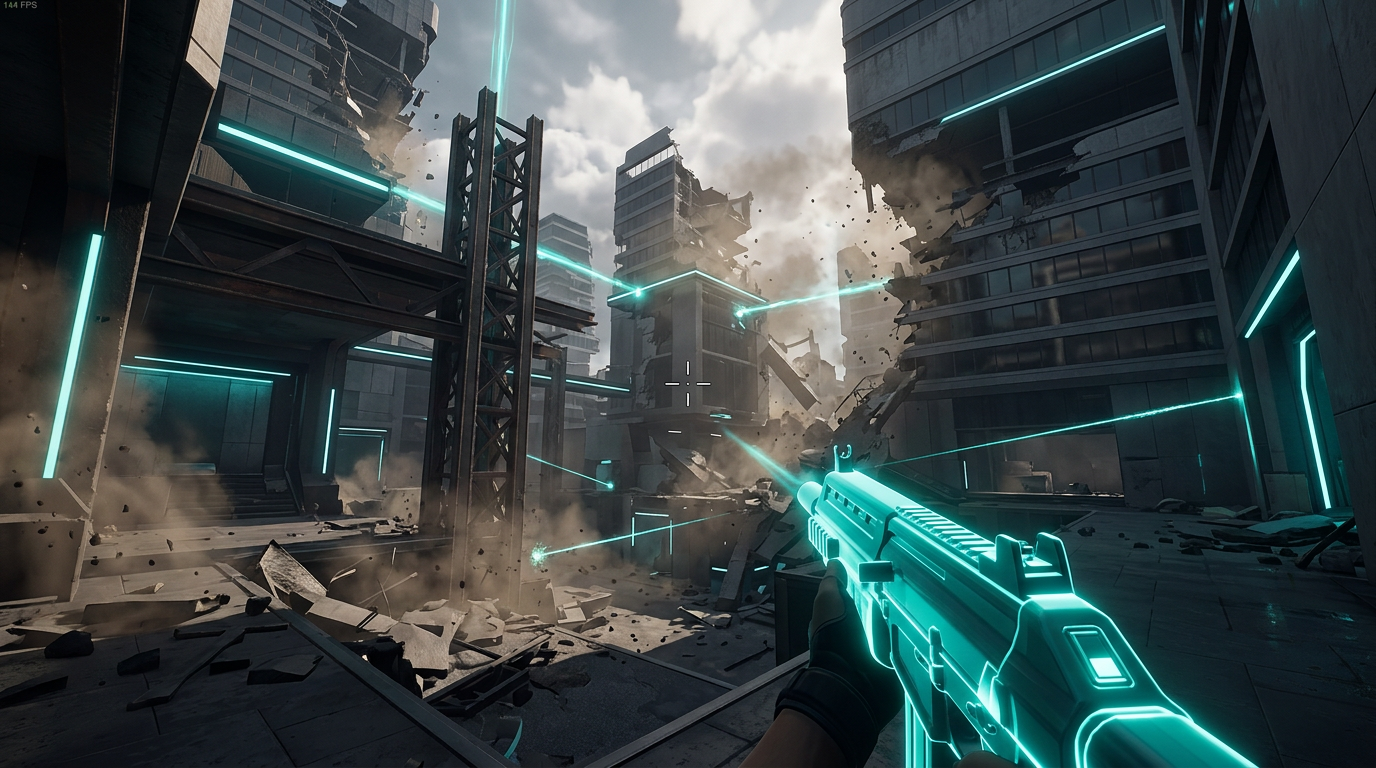 The Finals PC optimization guide hero image with futuristic destructible arena and clean competitive visibility.