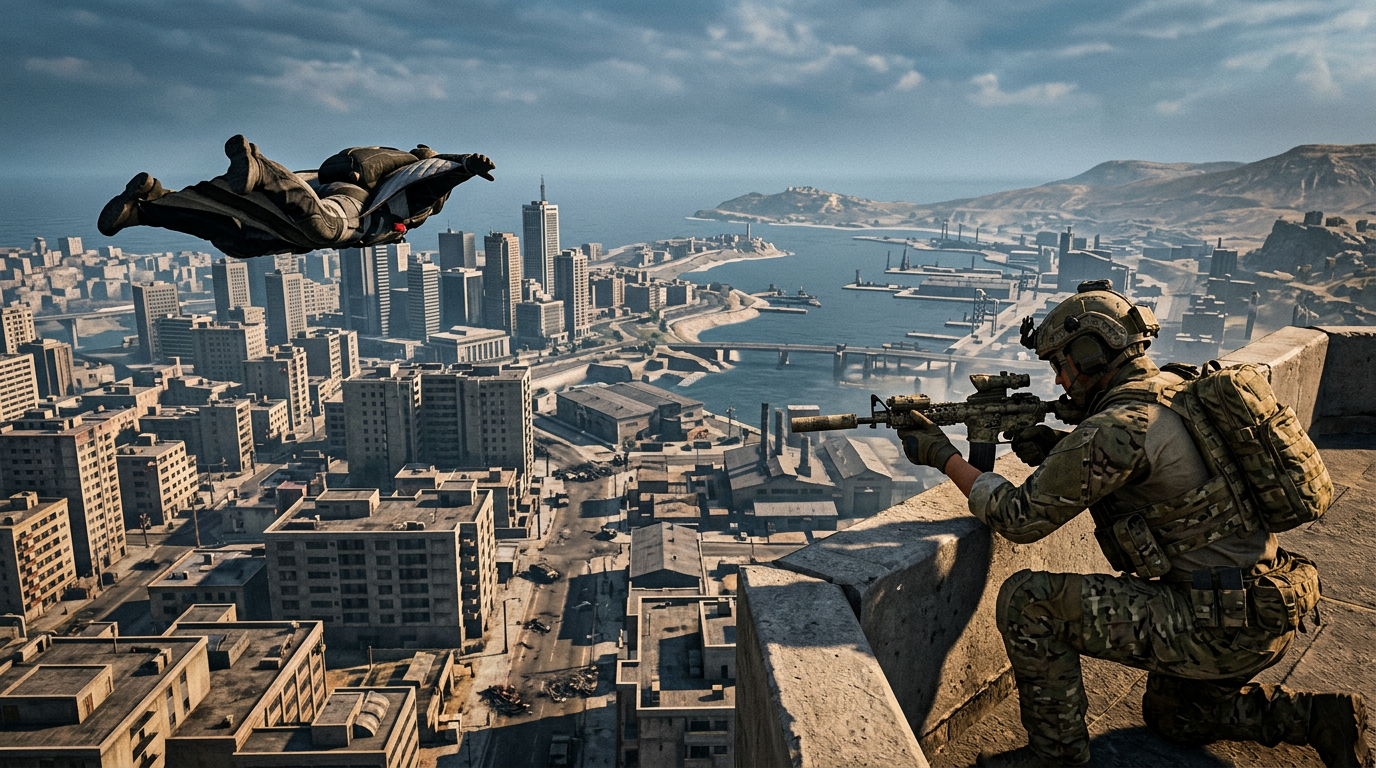 Warzone Black Ops Royale competitive settings hero image showing Avalon, clean visibility, and a high-ground firefight.